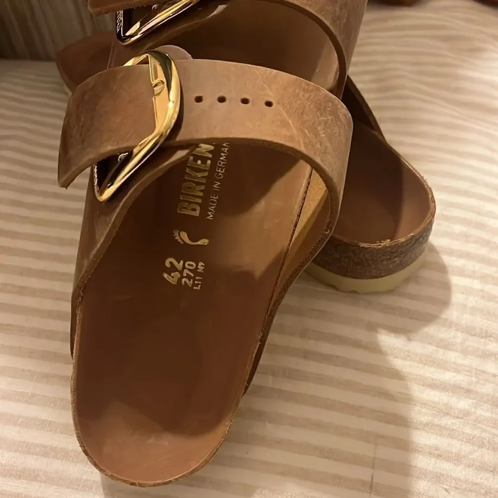NWT BIRKENSTOCK Arizona Leather Dual-Buckle Slide Sandals EU 42 L 11 M 9 $175